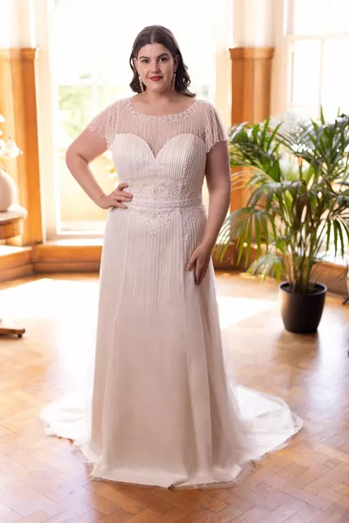 Montgomery TC W451 Art Deco Style Beaded Bridal Gown True Curves